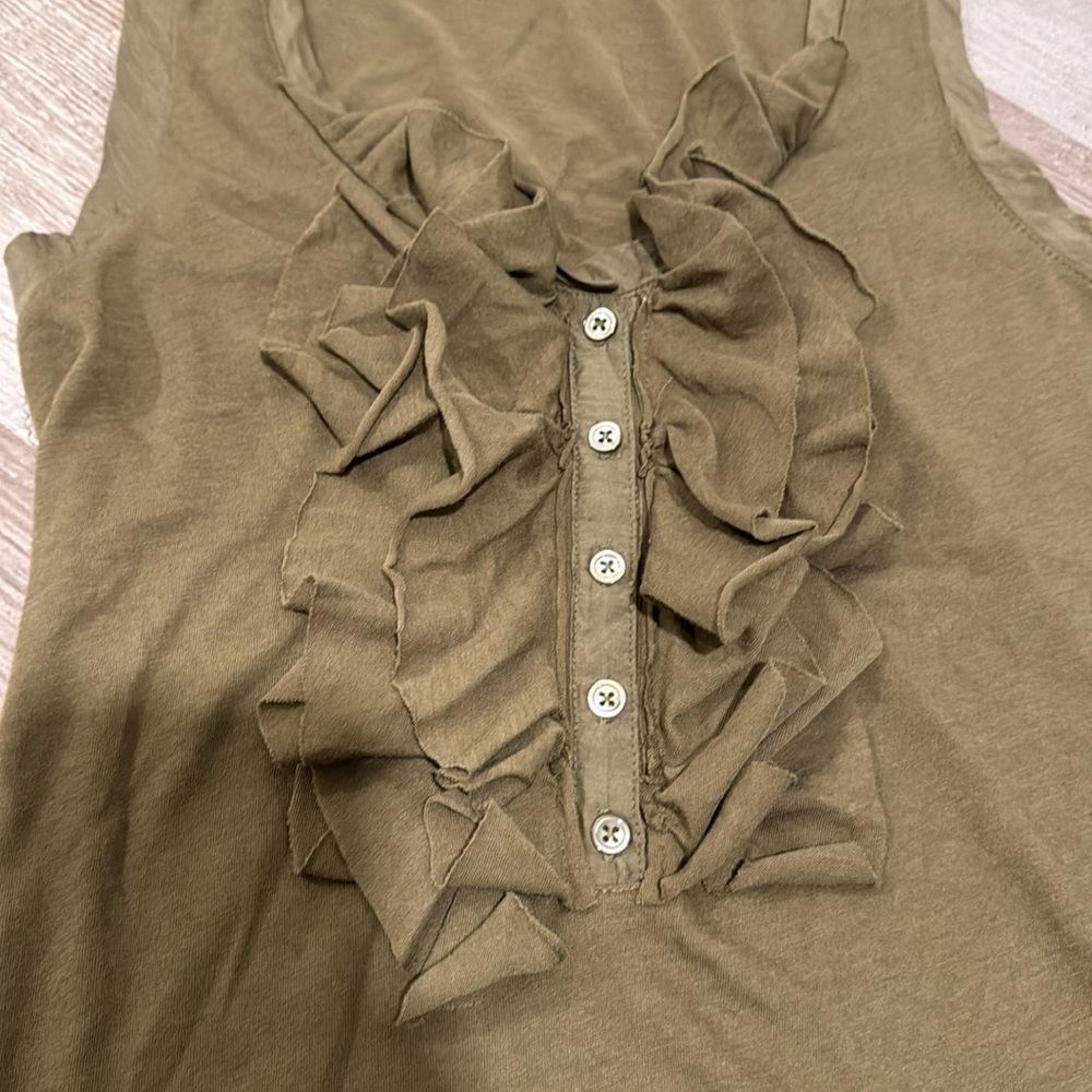 Jcrew Green Ruffle Button Tank Top - Picture 3 of 3